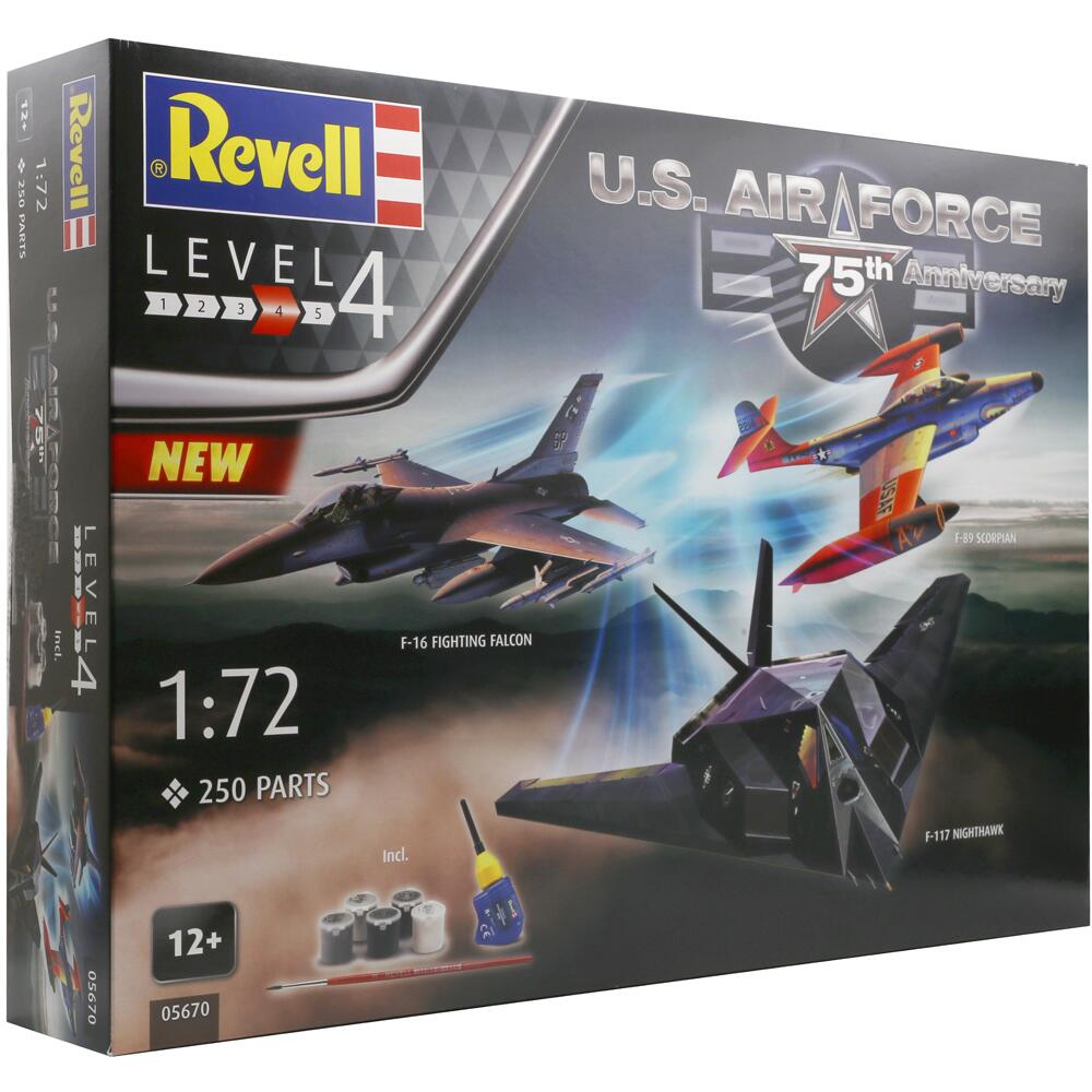 Revell US Air Force F-16 Fighting Falcon F-117 Nighthawk and F-89 Scorpion Model Kits Scale 1:72 05670