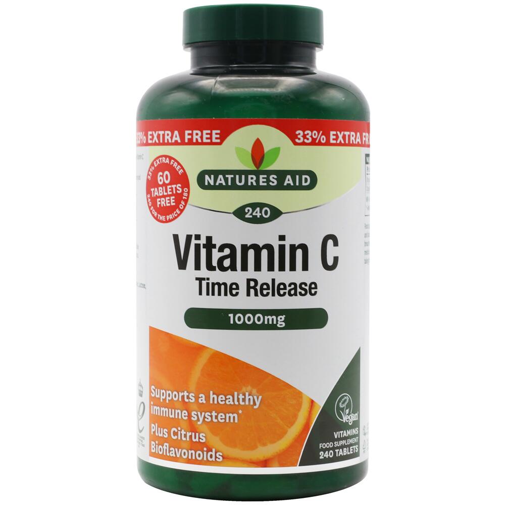 Natures Aid Vitamin C Time Release 1000mg 240 Tablets Vegan Gluten Yeast Free 12145