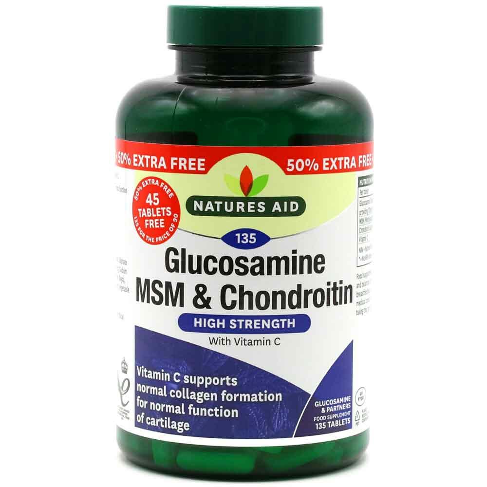 Natures Aid Glucosamine 500mg, MSM 500mg & Chondroitin 100mg - 135 Tablets 120236