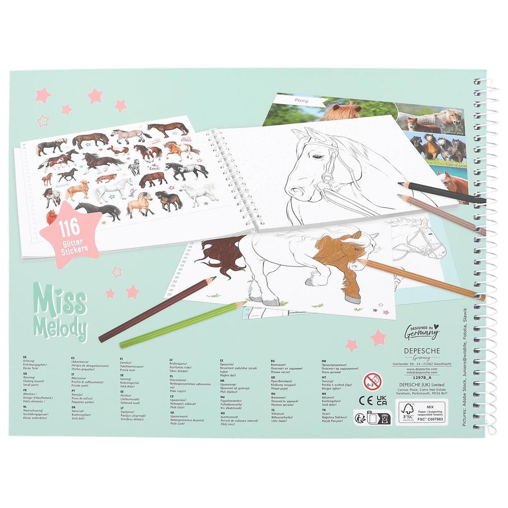 Depesche Miss Melody Horse Colouring Book 116 Glitter Stickers