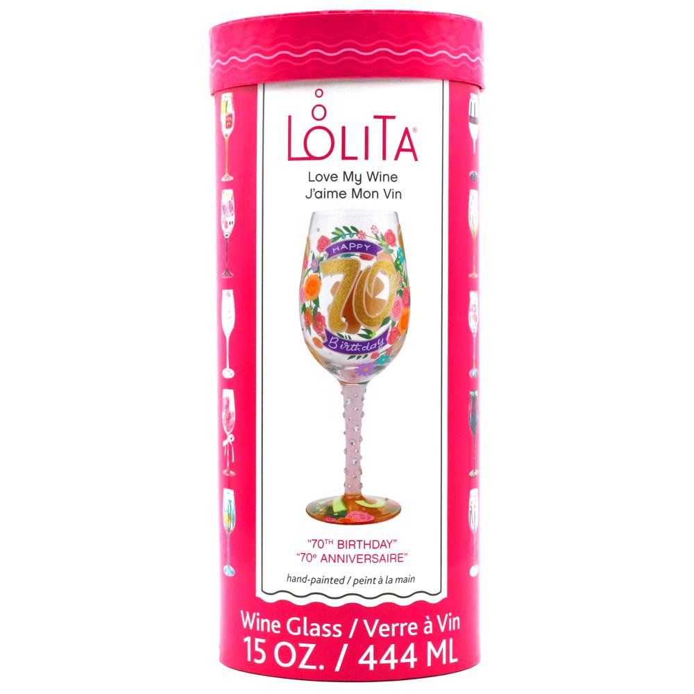 Lolita Happy 70th Birthday Decorated Wine Glass 444ml Hand Painted Boxed 6010654