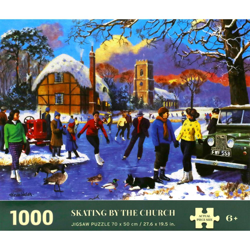View 3 Kevin Walsh Nostalgia Skating By The Church 1000 Piece Jigsaw Puzzle K34003