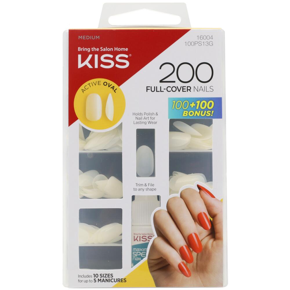 KISS Active Oval 200 Full Cover Artificial Nails with Maximum Speed Glue 100PS13GT