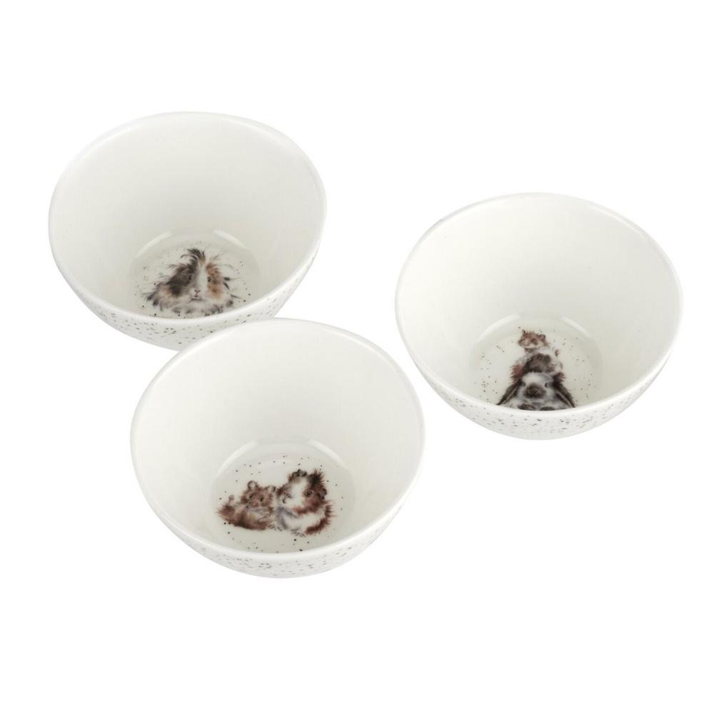 View 5 Royal Worcester Wrendale Designs Guinea Pigs 3 Bowl & Tray Set BOXED WNMV4355-XG