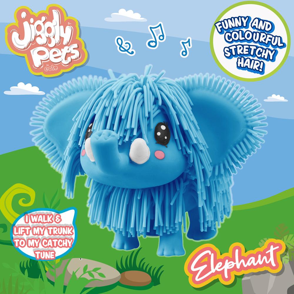 View 3 Jiggly Pets Elephant Electronic Pet Toy in BLUE with Music and Motion JP009-BLUE