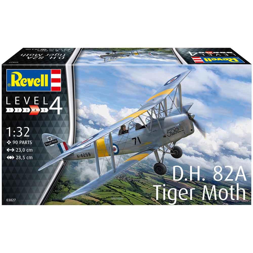 View 3 Revell D.H. 82A Tiger Moth Aircraft Model Kit Scale 1:32 03827