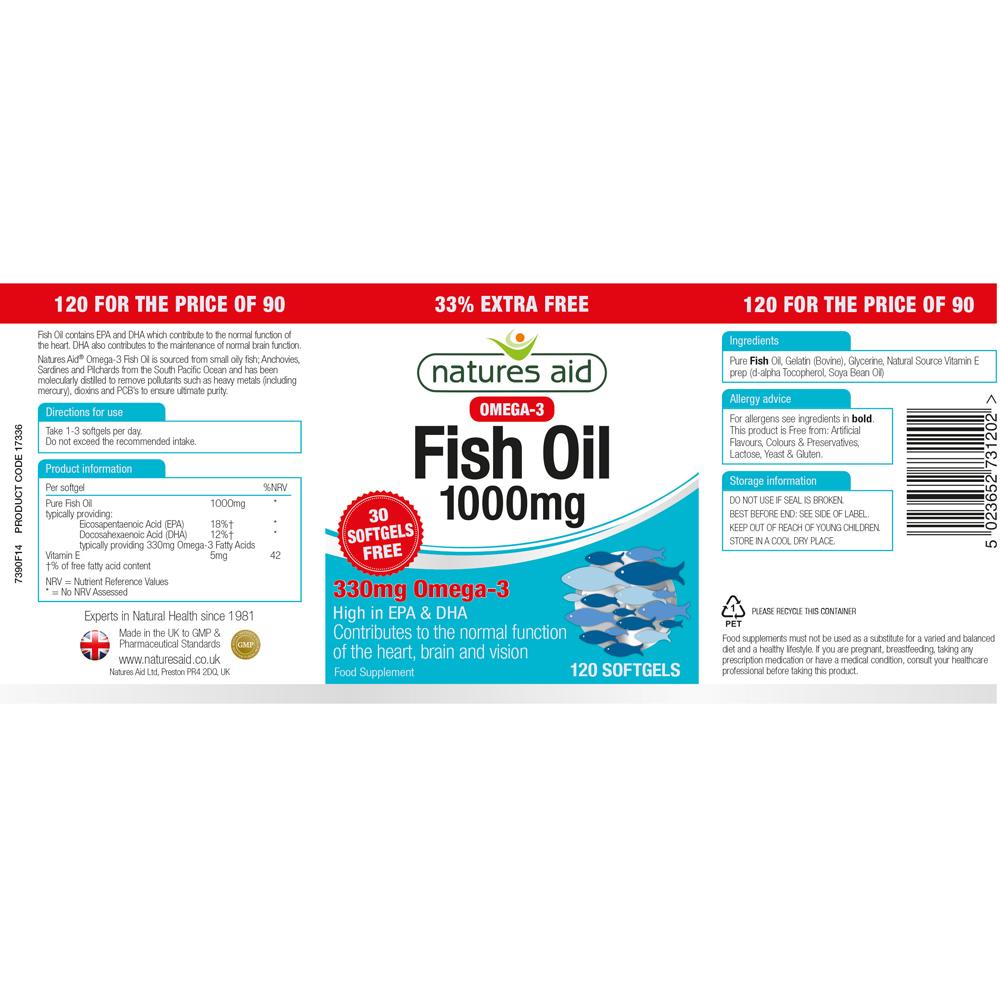 View 2 Natures Aid Fish Oil 1000mg (Omega 3) - 120 Softgels 17336