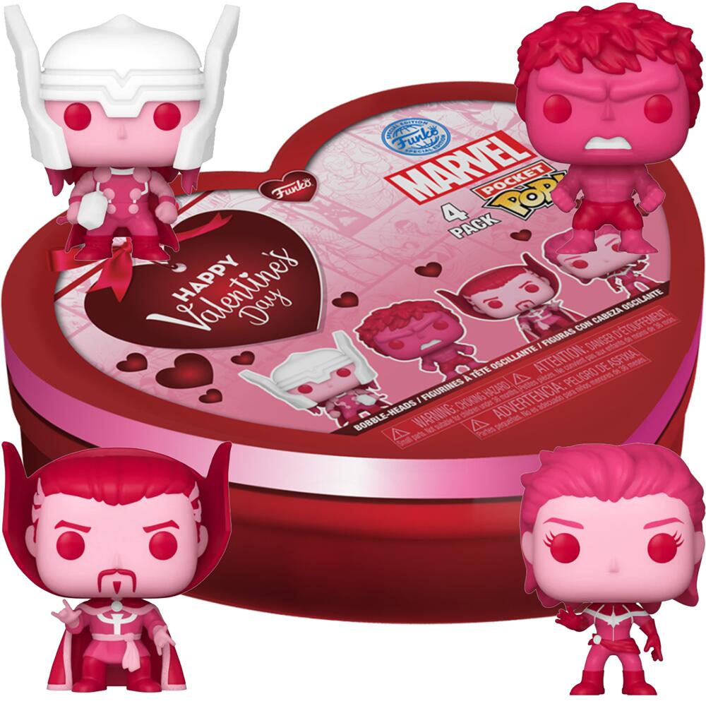 Funko Pocket POP! Valentine's Day Marvel Set of 4 Vinyl Figures Heart Shaped Box 69072