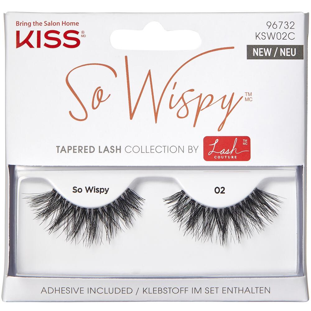 KISS So Wispy Tapered Artificial Eyelashes One Pair with Adhesive STYLE #02 KSW02C