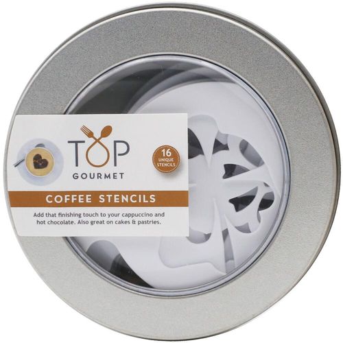 Top Gourmet Coffee Stencil Set 16 Pieces in Metal Storage Tin 850070DP