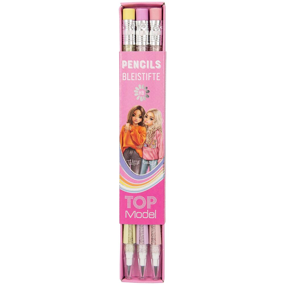 Depesche TOPModel HB Push Pencils Pack of 3 with Erasers PINK PACK 12196_A-PINK