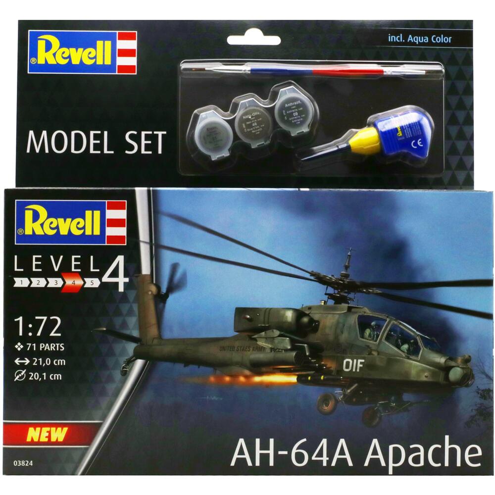 Revell AH-64A Apache Military Helicopter Model SET 63824 with Paints Scale 1:72 63824