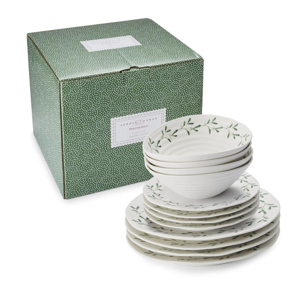 Sophie Conran for Portmeirion Mistletoe Plates & Bowls Set Porcelain 12 Piece CPXT80002-XP