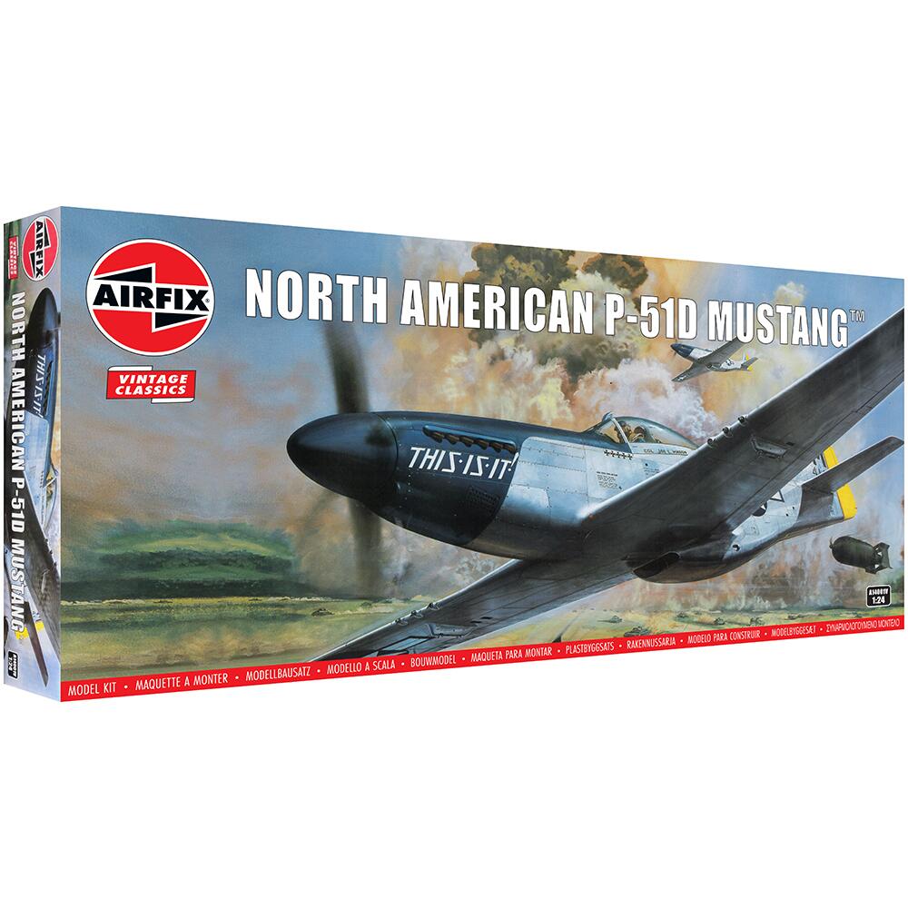 Airfix North American P-51D Mustang Military Aircraft Model Kit Scale 1:24 A14001V