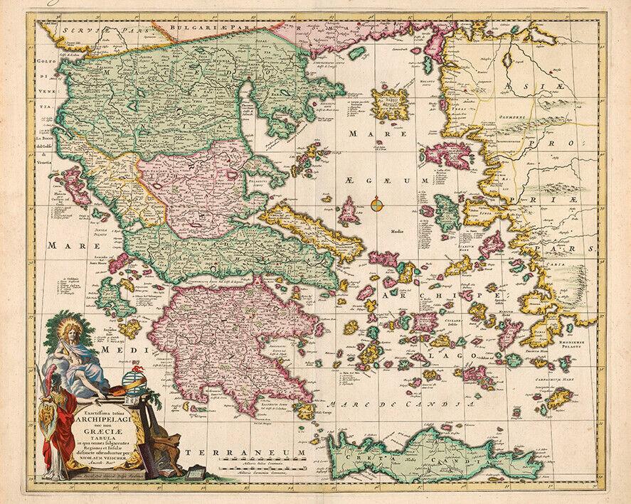 Map of Greece (1700) Nicolaes Visscher Dutch Cartography wall art ...