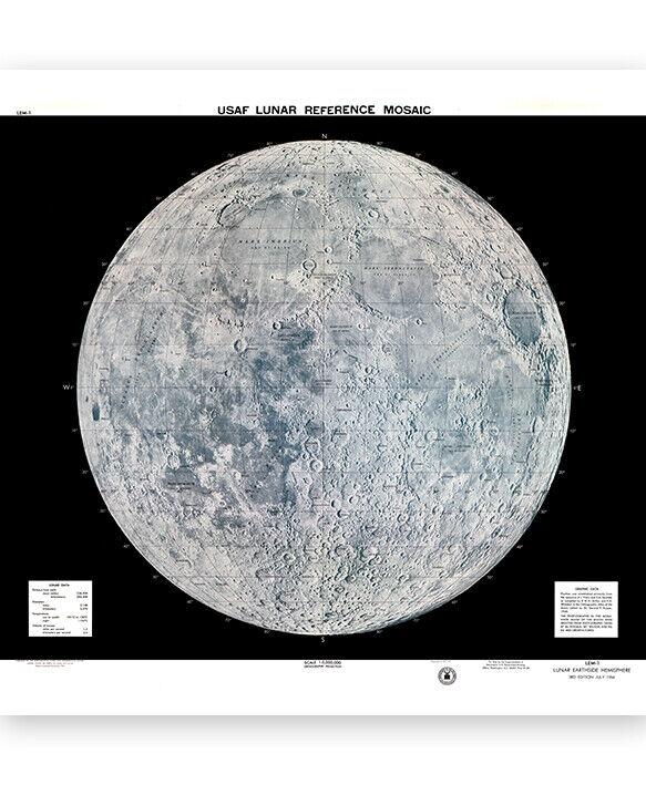 Vintage Moon Map (1966) US Air Force Lunar Map wall art poster print
