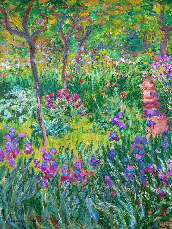 Tableau Imprimé Claude Monet 'Le Jardin D'Iris à Giverny' - Style Impressionniste, Prêt à Accrocher