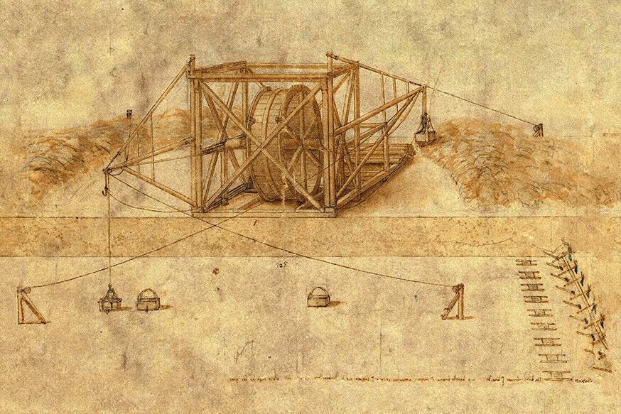 Digging Machine Draw Digging Machine, Atlantic Codex (1505) Leonardo da Vinci wall art ...
