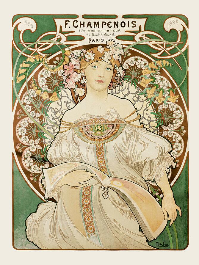 Reverie (1898) Alphonse Mucha Art Nouveau advertising wall art poster print