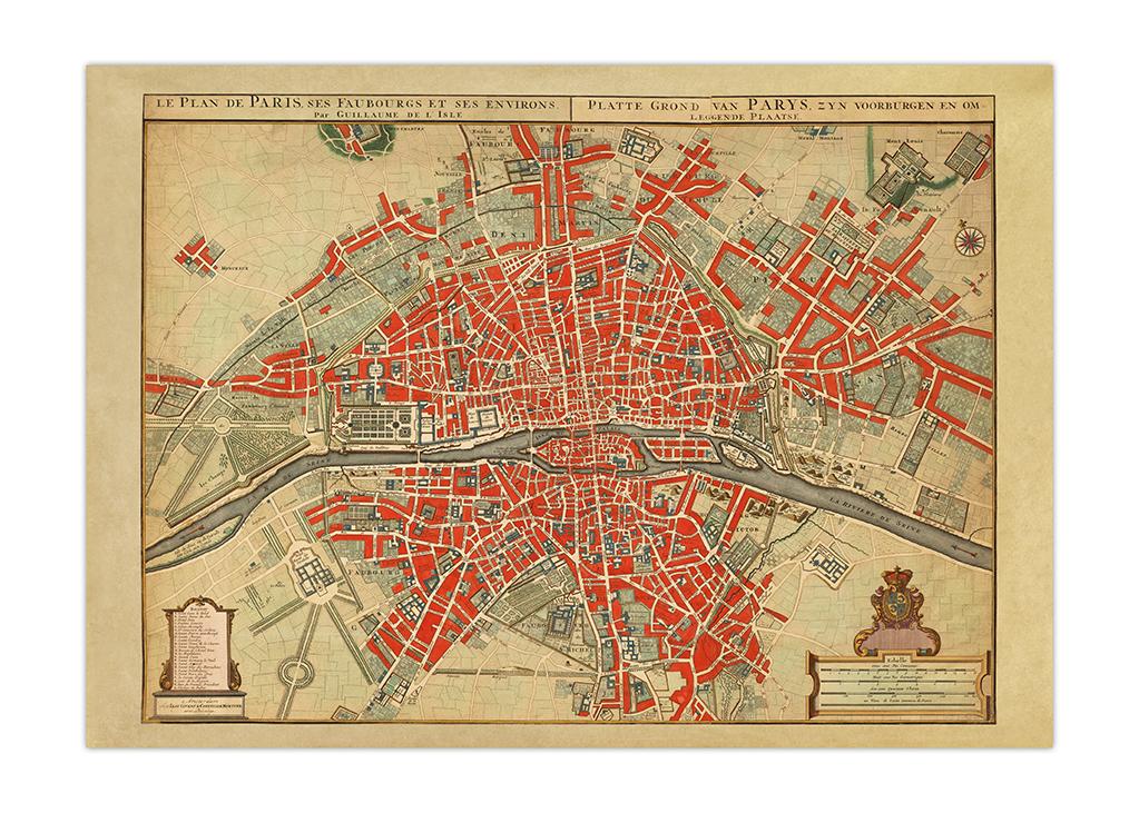 Map of Paris (1774) historic vintage wall art poster print