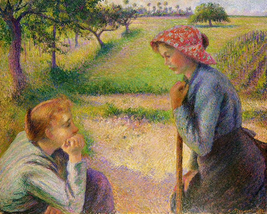 ピサロ、Two Peasant Women by Stream Two Young Peasant Women (1892) Camille Pissarro French wall art