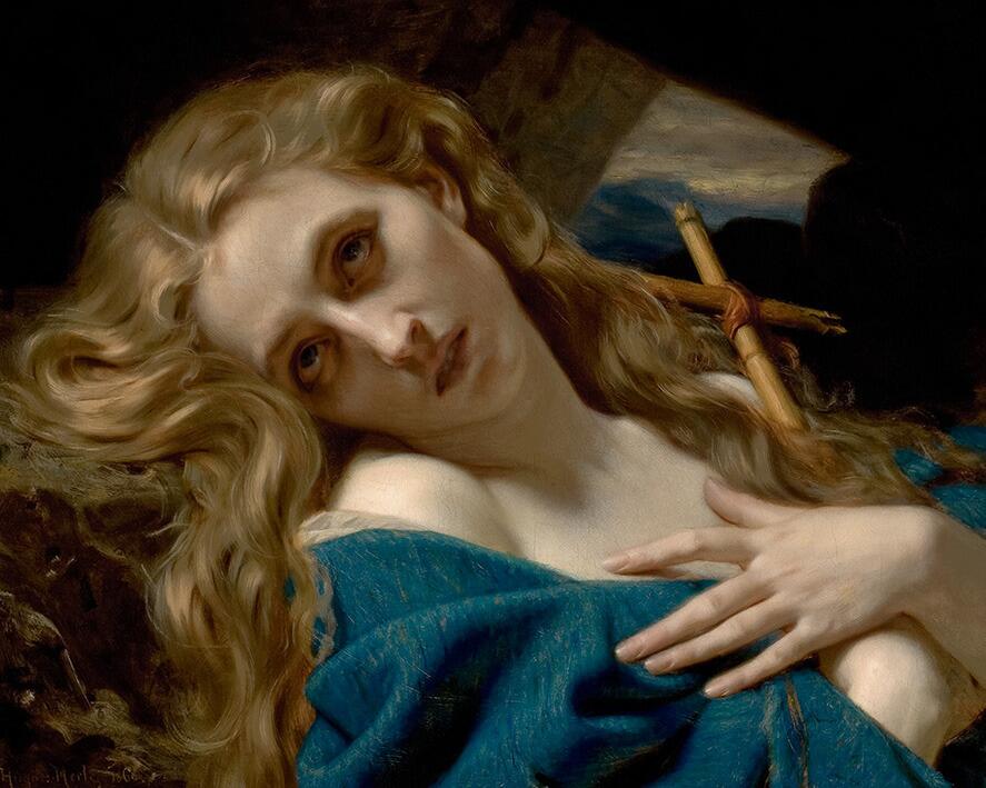 Mary Magdalene in the Cave (1868) Hugues Merle wall art poster print