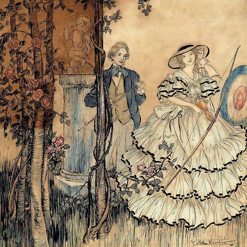 Rose Garden Archery (1925) by Arthur Rackham wall art poster print