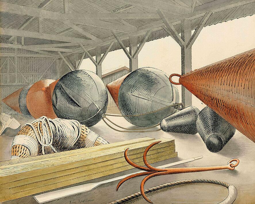 Buoys and Grappling Hook (1933) Eric Ravilious wall art poster print