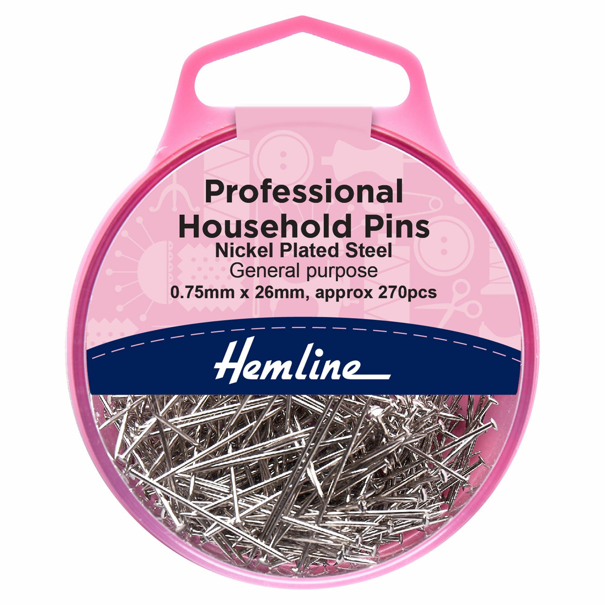 Pink Hemline plastic storage pot containing general purpose steel pins