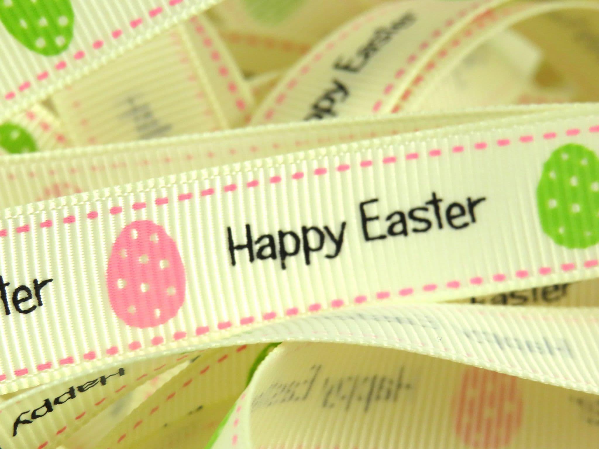 Grosgrain Ribbon: Happy Easter Bunnies - 16mm (per metre) Grosgrain Ribbon: Happy Easter Bunnies - 16mm (per metre)