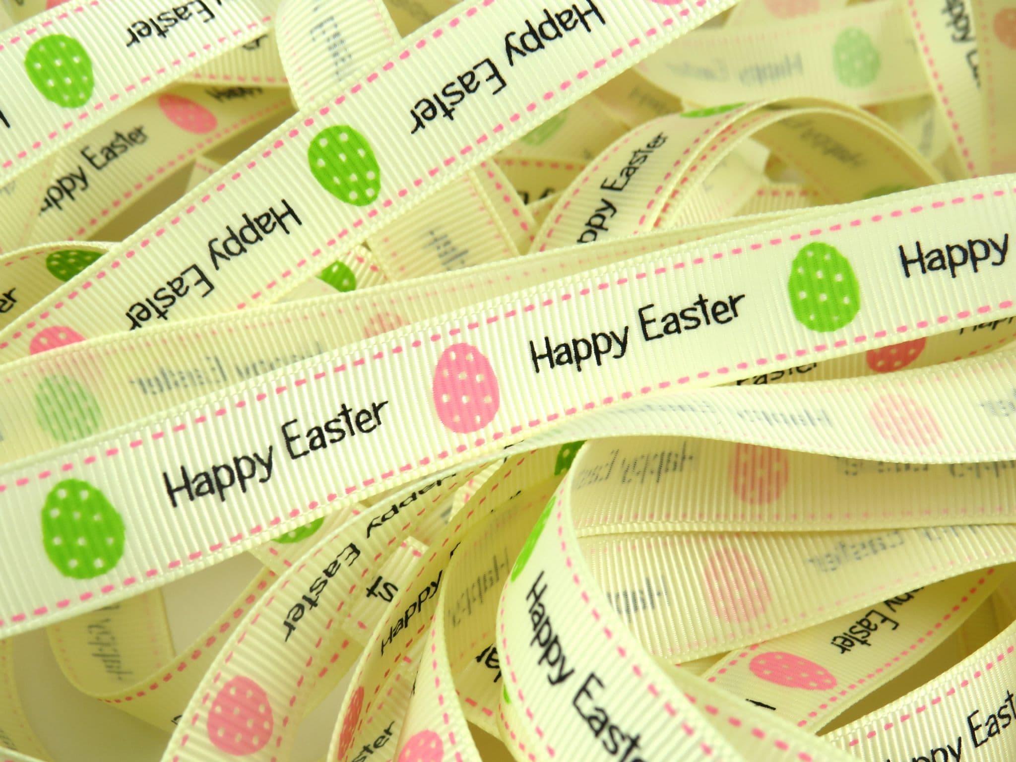 Grosgrain Ribbon: Happy Easter Bunnies - 16mm (per metre) Grosgrain Ribbon: Happy Easter Bunnies - 16mm (per metre)