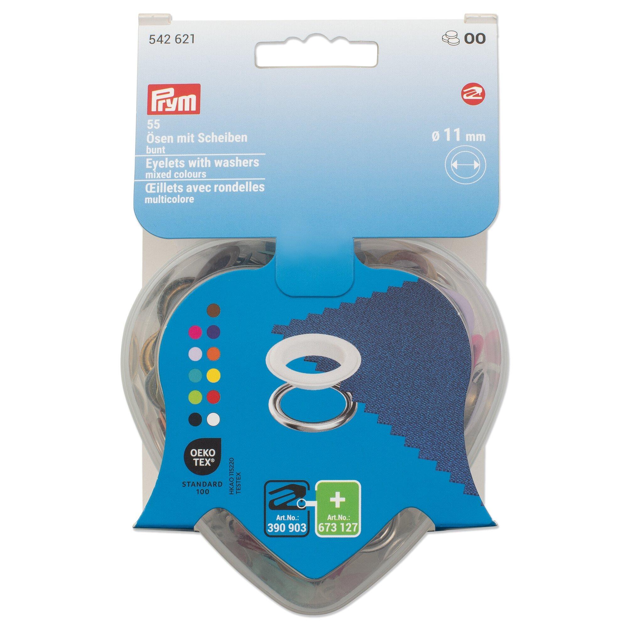 Prym Heart Box containing 55 11mm colourful eyelets and washers from the Prym non-sew range