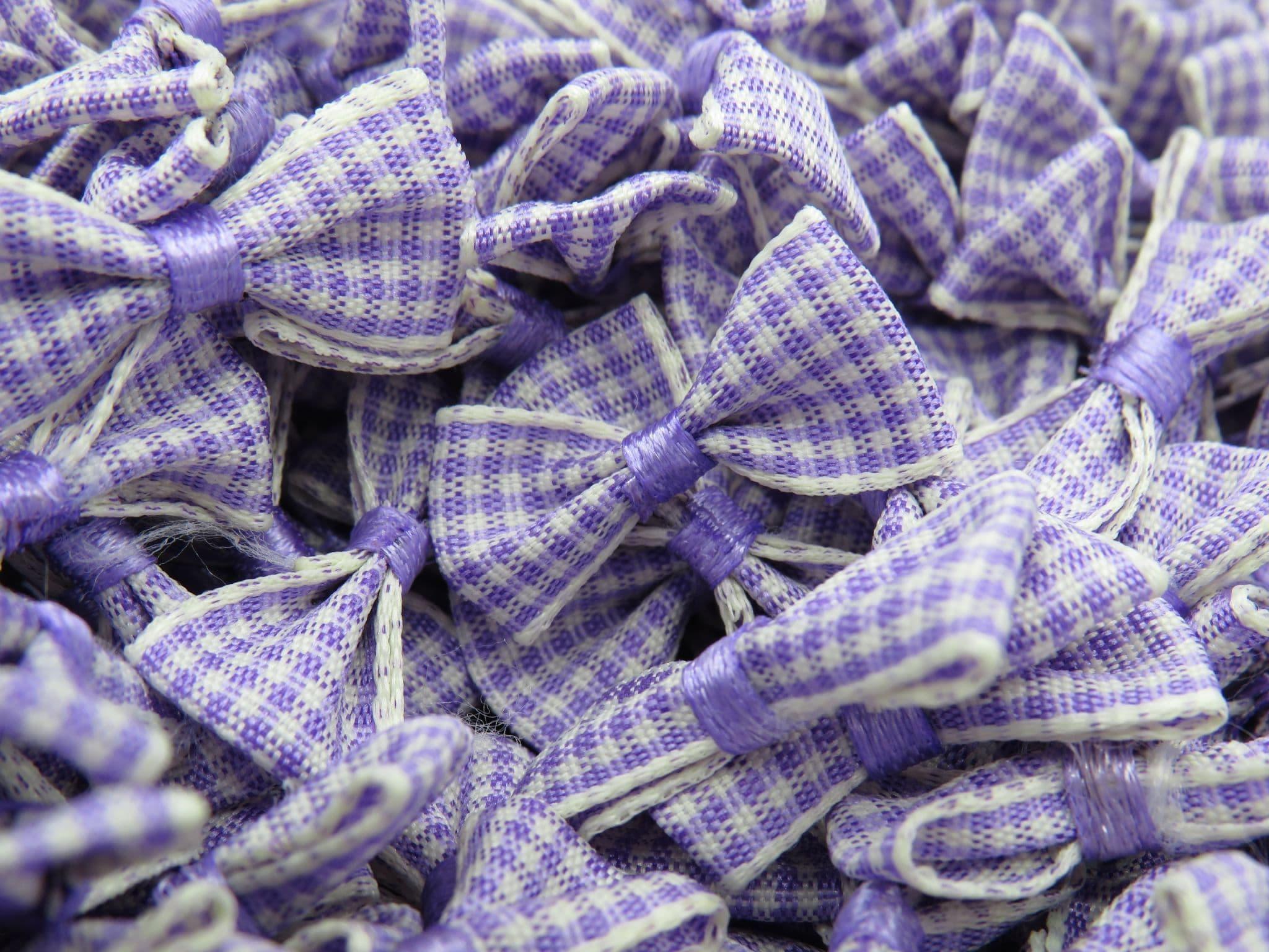 Small Lavender Gingham Ribbon Bows - Packs of 10