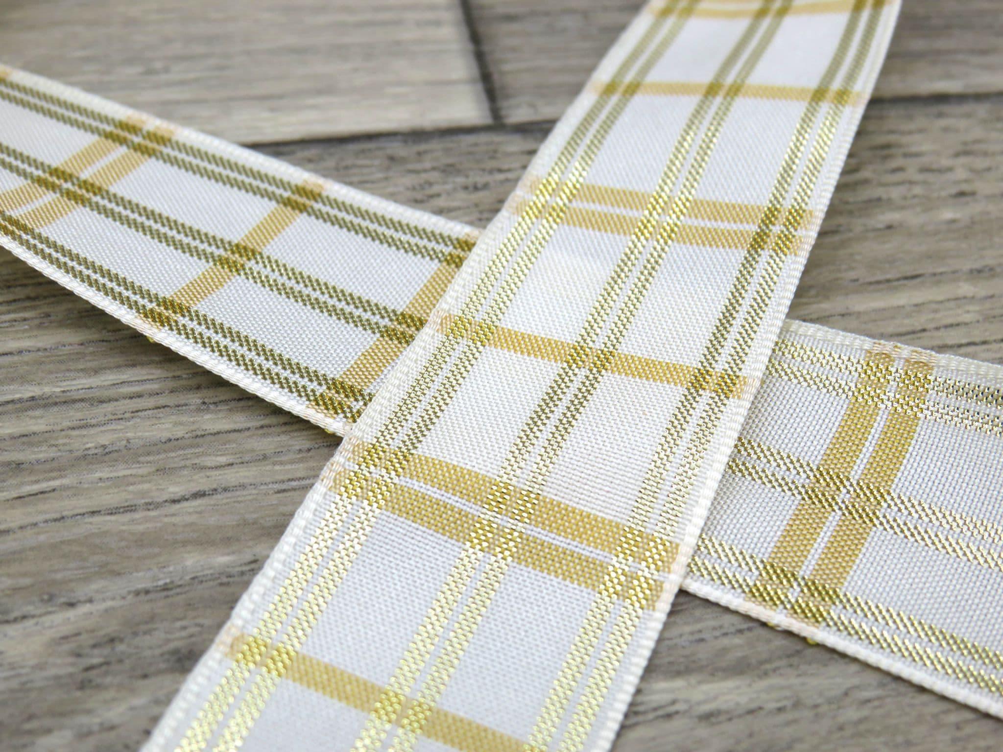 Yellow Plaid Ribbon  Yellow Gingham Ribbon - Natural Style - 1 1