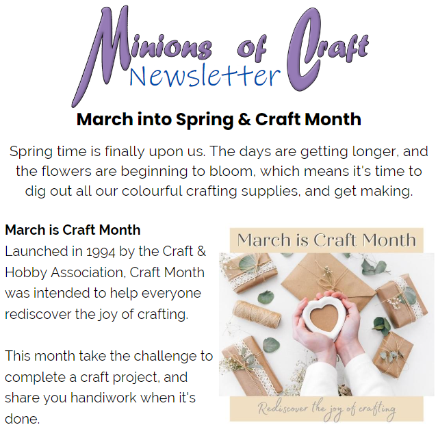 March into Craft Month - Minions of Craft Newsletter