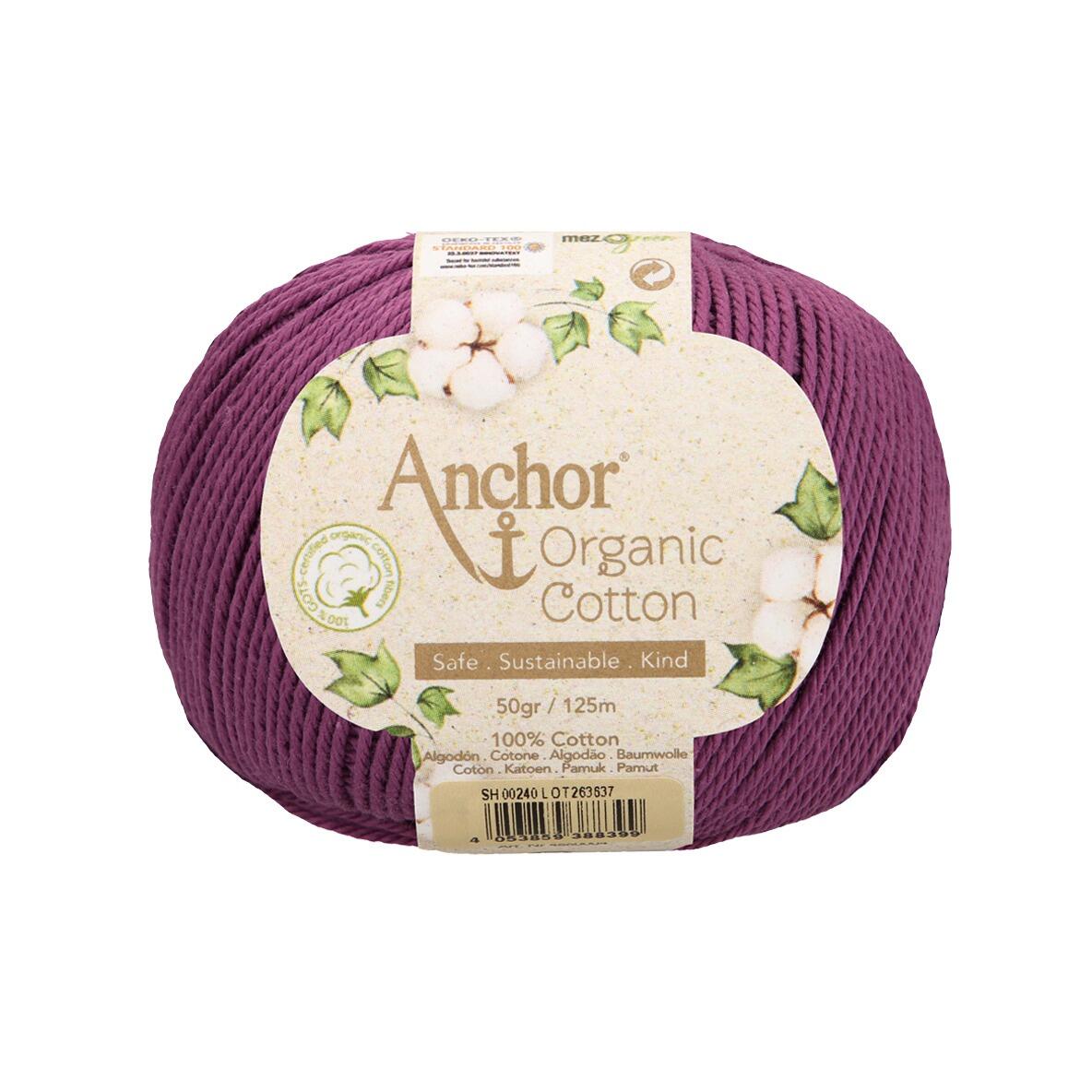 Anchor Organic Cotton Gomitolo Da 50g - 100% Cotone Biologico Certificato GOTS, Colore 240