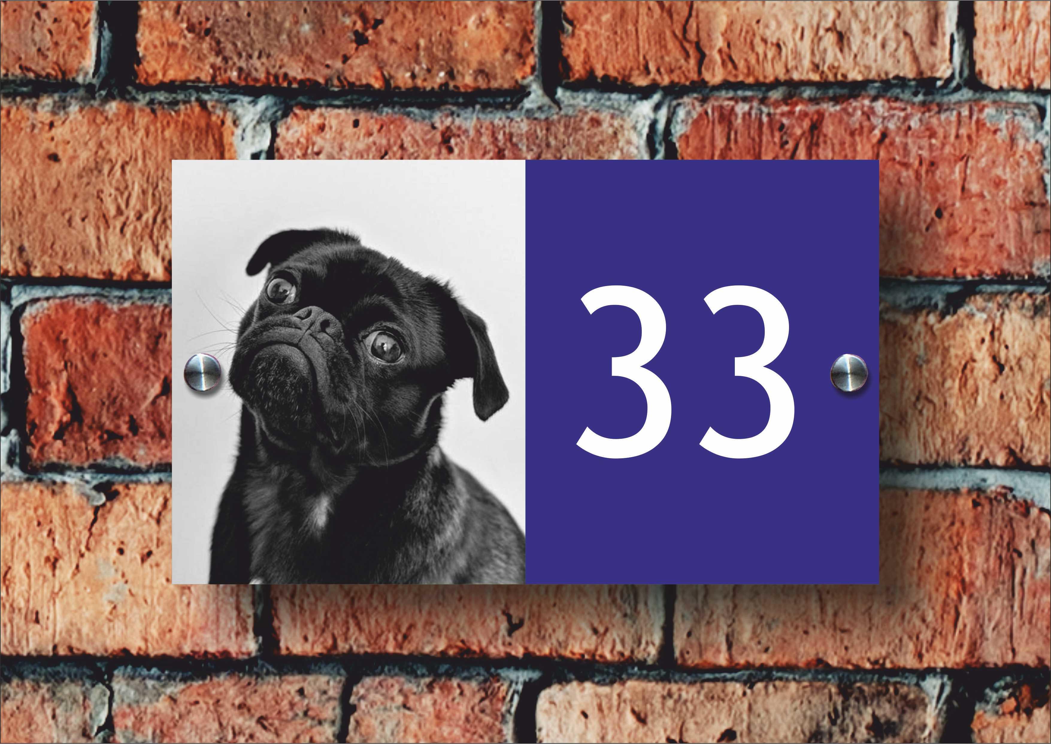 Pug Dog House Sign 200mm x 120mm - Dark Blue