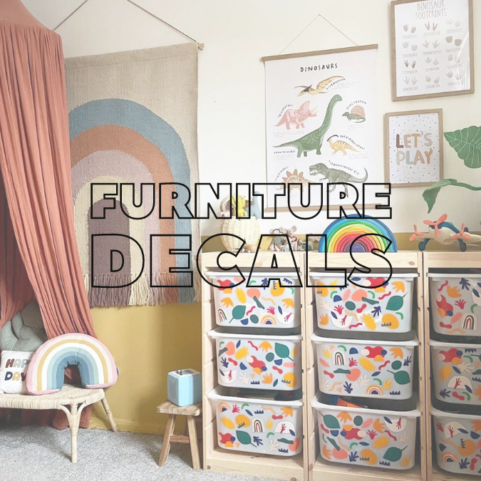 Stickers for plastic tubs for kid's toy storage, Ikea Trofast