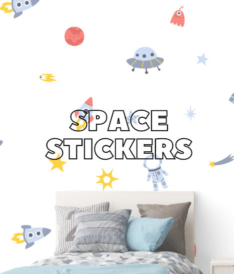 Planet wall stickers in a child's playroom, space theme wall stickers