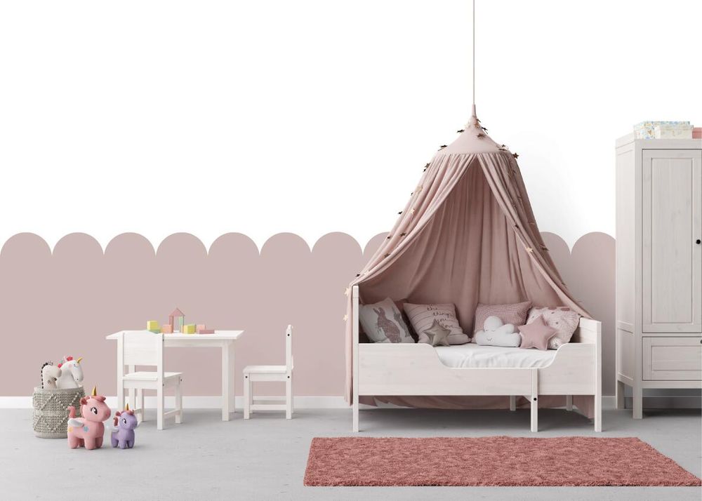 Large scallop wall stencils to create painted scallop boarder in girls bedroom