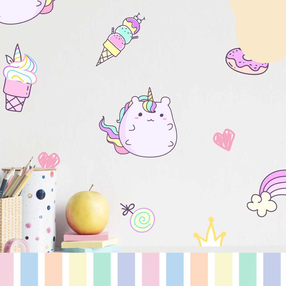Kawaii stickers, caticorn, unicorns, purple unicorns, wall stickers wall decals for kid's walls