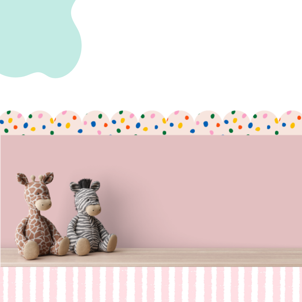 Stick on scallop border, polka dots, pastels, dotty scallop stickers