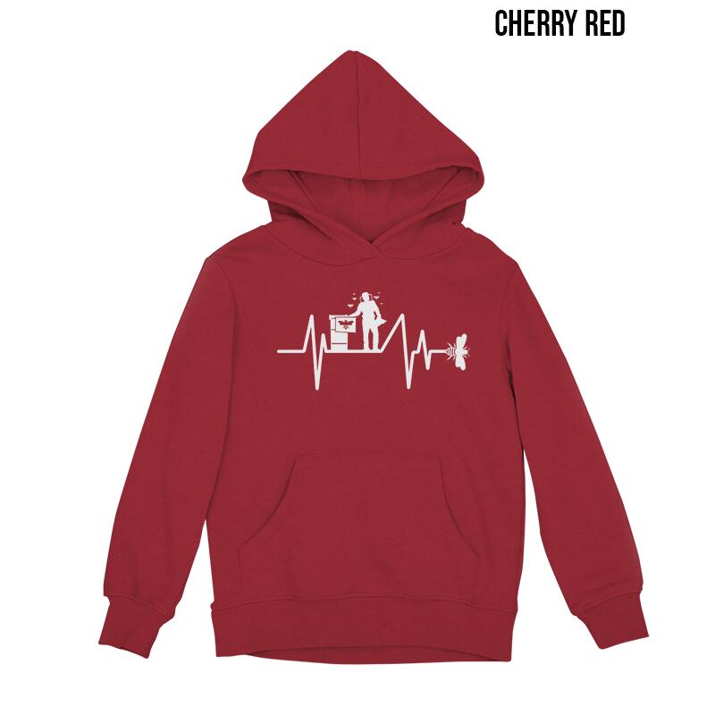 Bee heartbeat hoodie cherry red