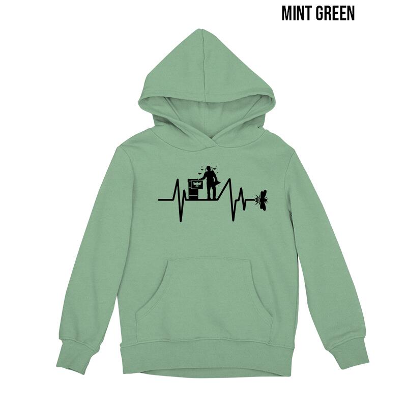Bee heartbeat hoodie mint green