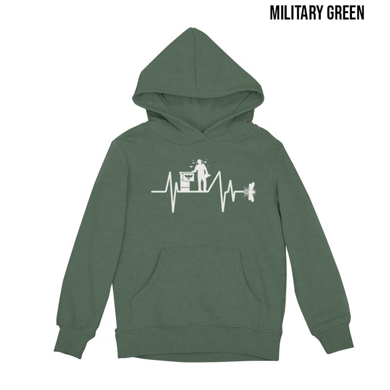Bee heartbeat hoodie military green