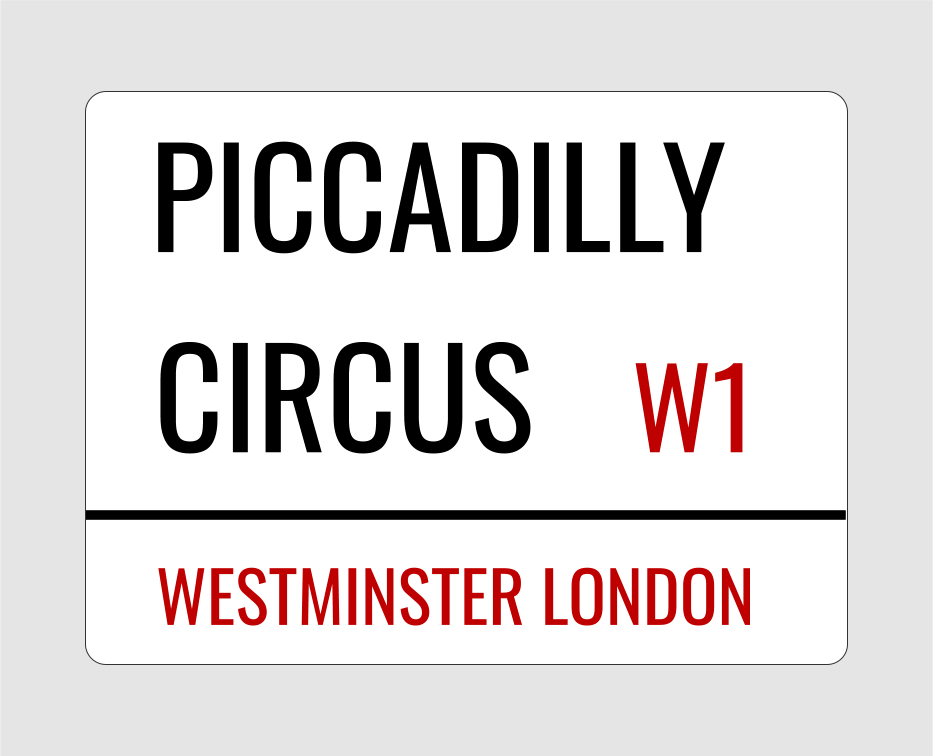 Piccadilly Circus Street Name Sign