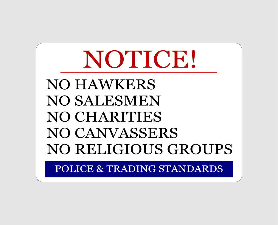 No Hawkers or Salesmen Sign