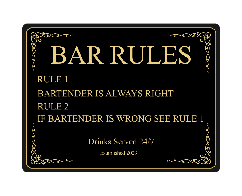 Novelty Bar Rules Sign