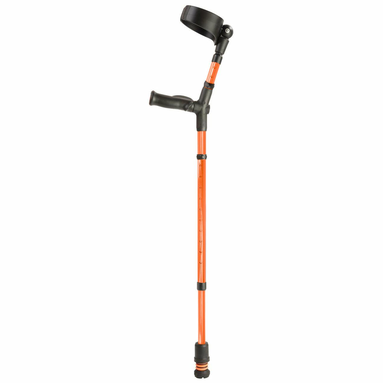 A single orange Flexyfoot Comfort Grip Double Adjustable Crutch