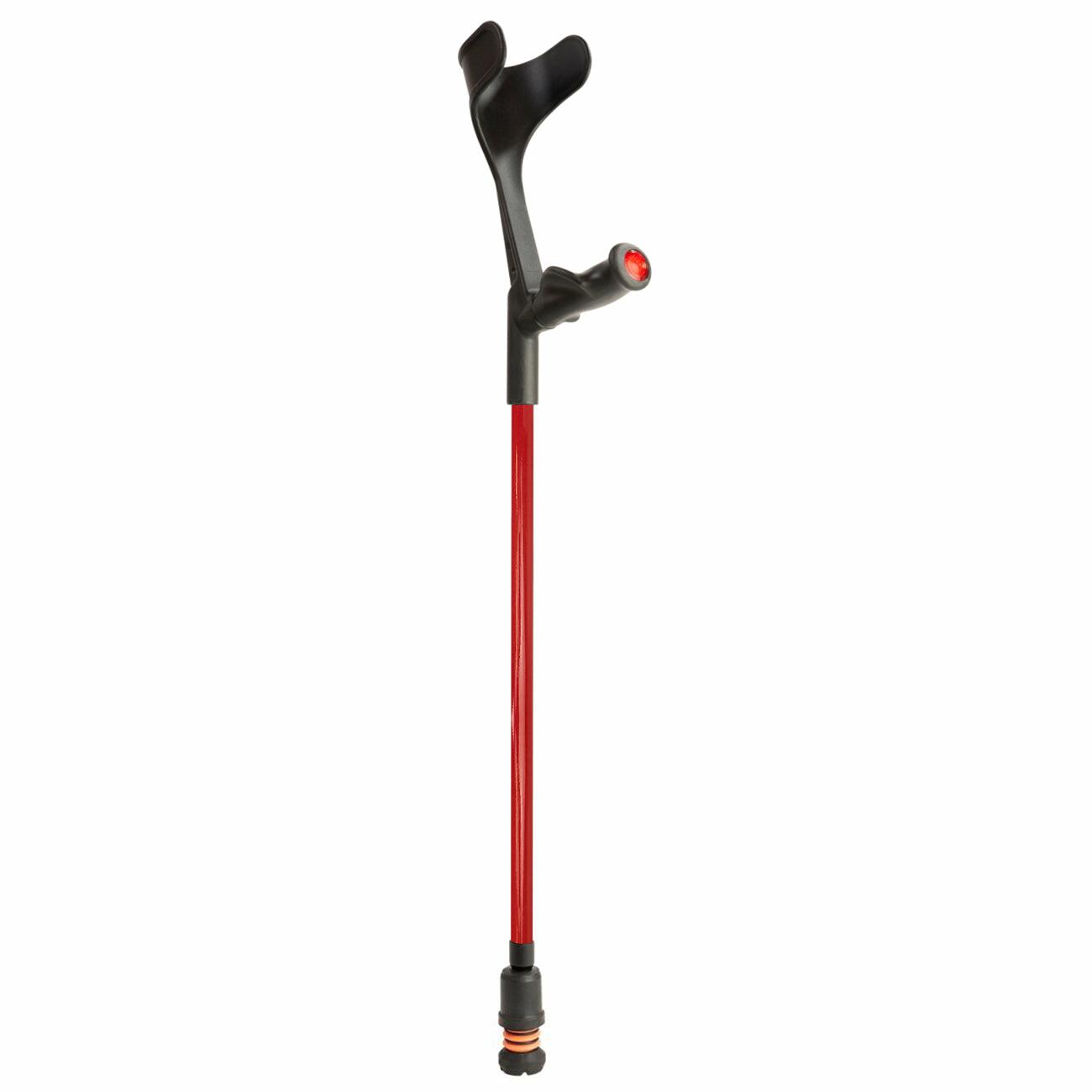 A single red Flexyfoot Comfort Grip Open Cuff Crutch